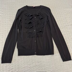 Talbots Black Ruffle Front Cardigan